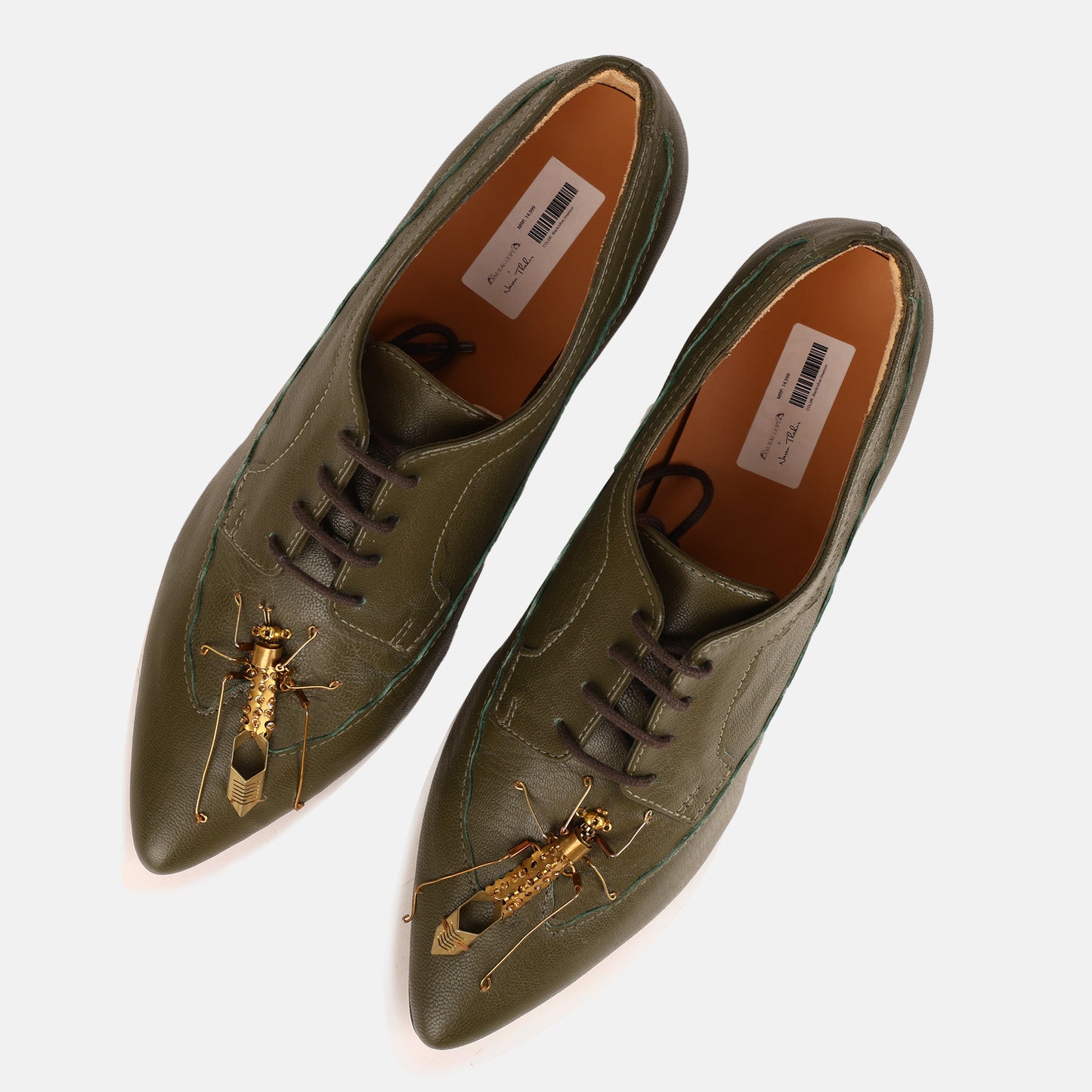 Olive Green Insect Kitten Heel Mules