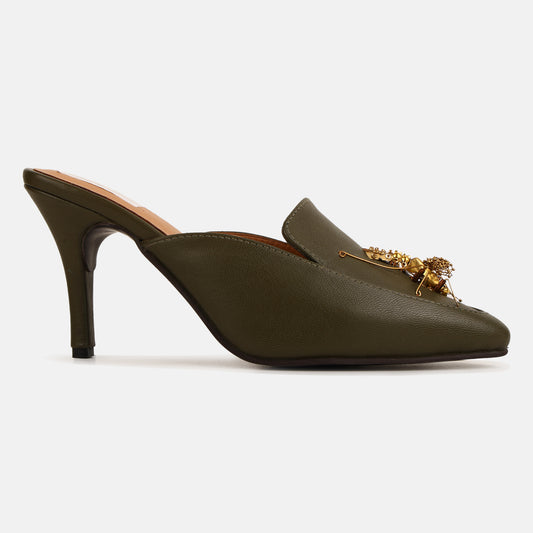 Olive Green Insect Mule Heels