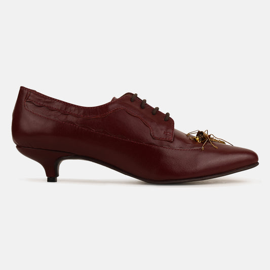 Maroon Insect Kitten Heel Mules