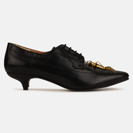 Black Insect Kitten Heel Mules