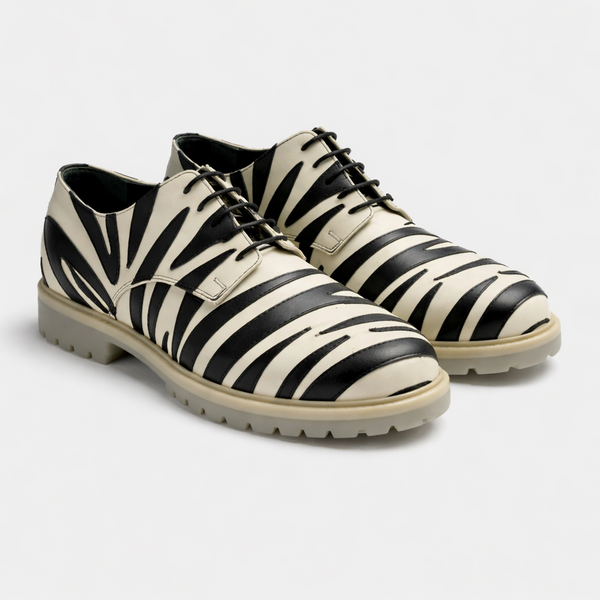 Black & Ivory Zebra Pattern Leather Derby