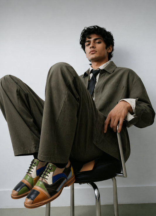 Multi-Panel Leather Patchwork Oxford