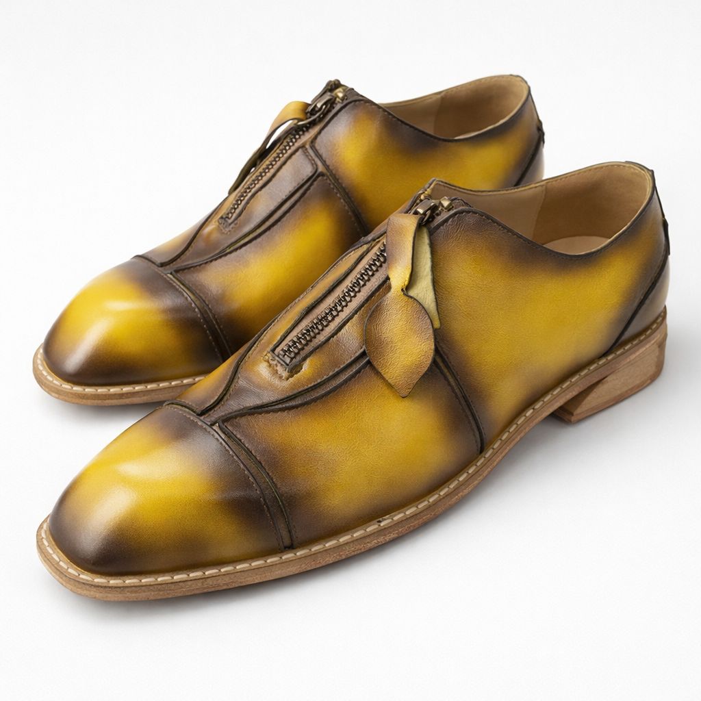 Hand-Burnished Yellow Leather Zip Oxford
