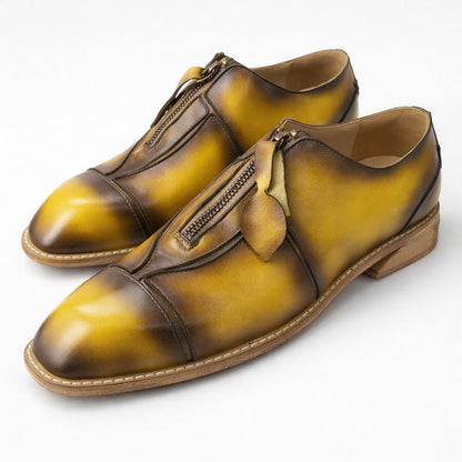 Hand-Burnished Yellow Leather Zip Oxford