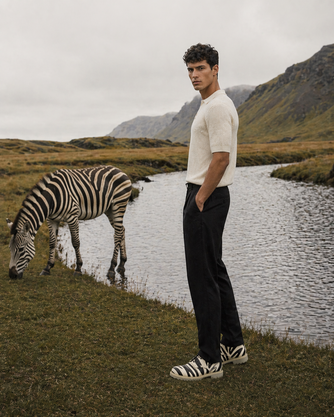 Black & Ivory Zebra Pattern Leather Derby