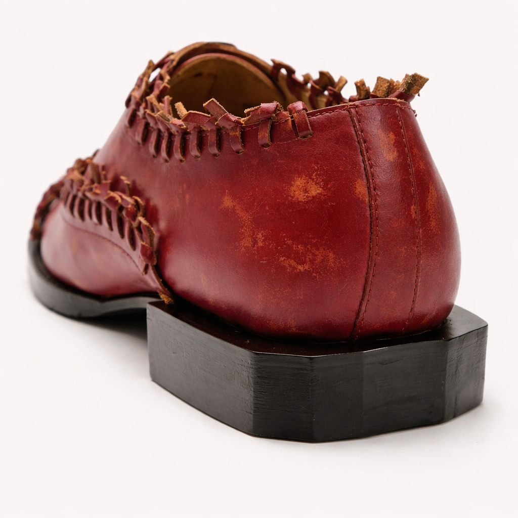 Distressed Red Leather Hand-Stitched Oxford