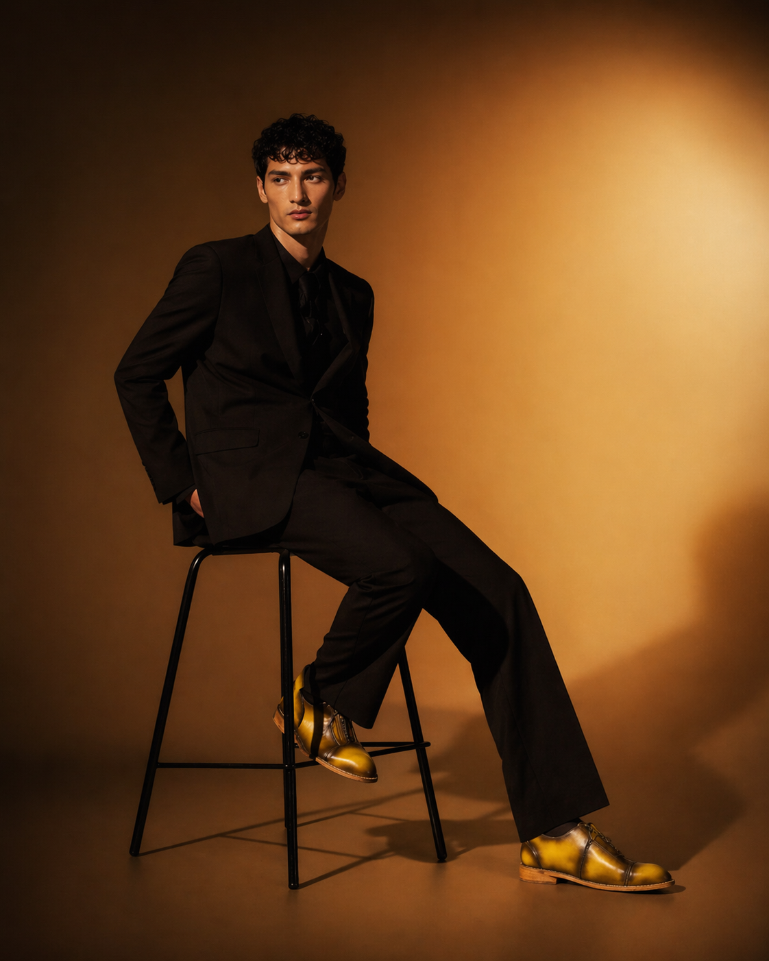 Hand-Burnished Yellow Leather Zip Oxford