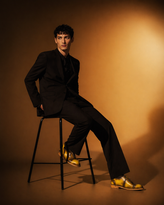 Hand-Burnished Yellow Leather Zip Oxford