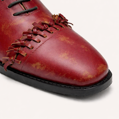 Distressed Red Leather Hand-Stitched Oxford