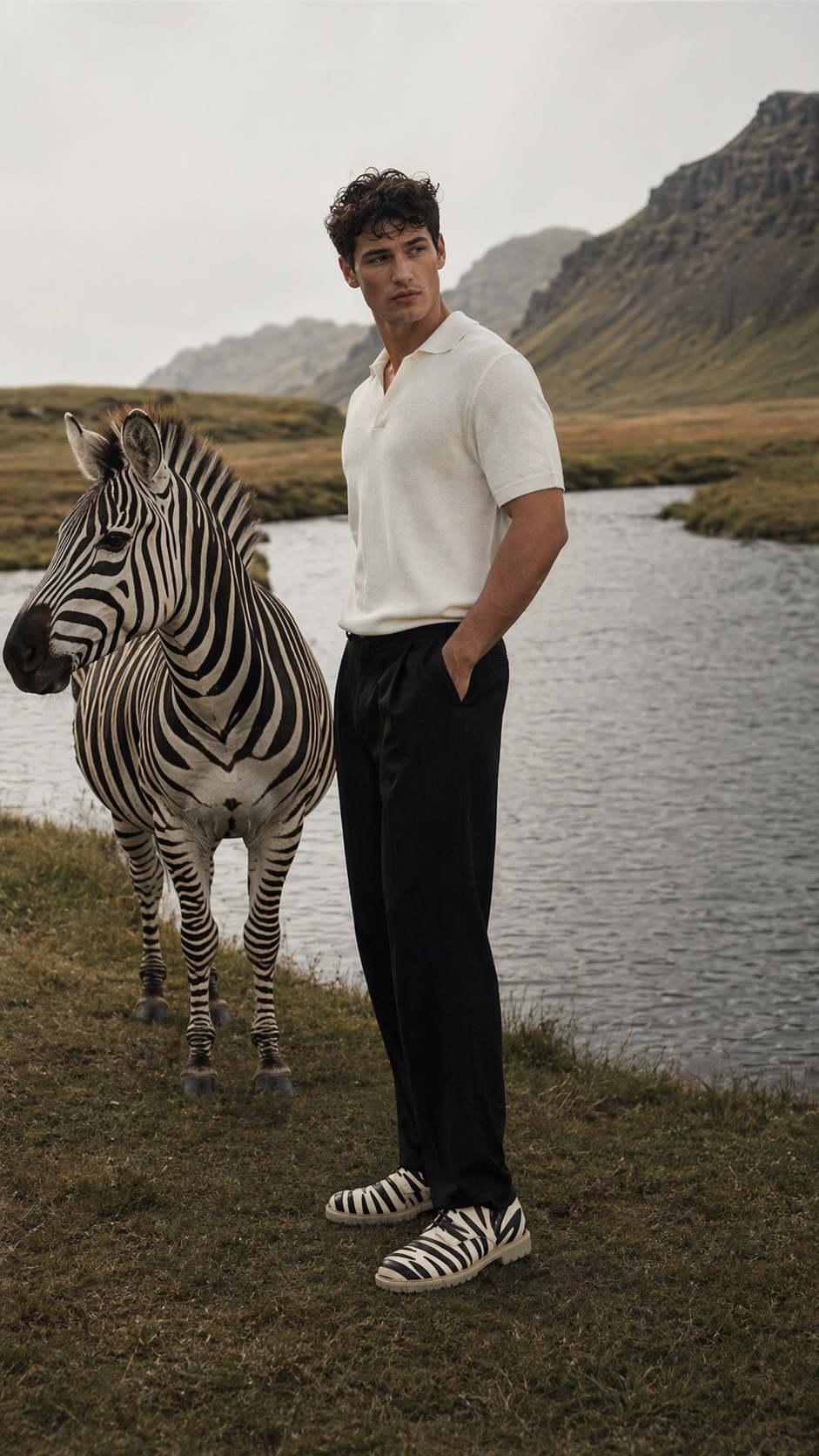 Black & Ivory Zebra Pattern Leather Derby