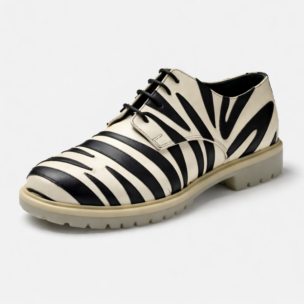 Black & Ivory Zebra Pattern Leather Derby