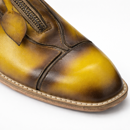 Hand-Burnished Yellow Leather Zip Oxford