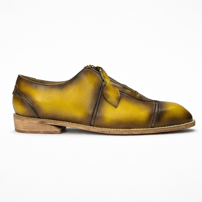 Hand-Burnished Yellow Leather Zip Oxford