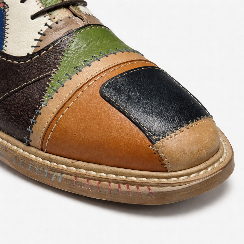 Multi-Panel Leather Patchwork Oxford