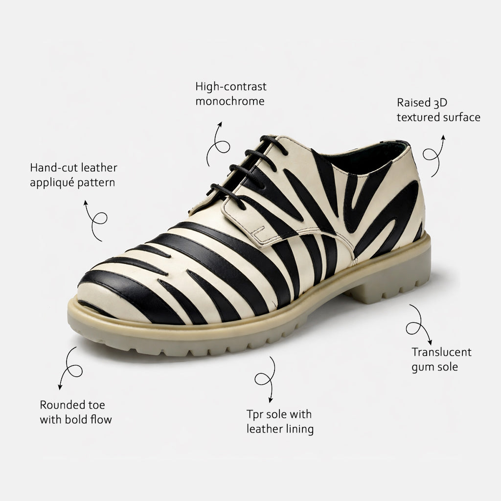 Black & Ivory Zebra Pattern Leather Derby