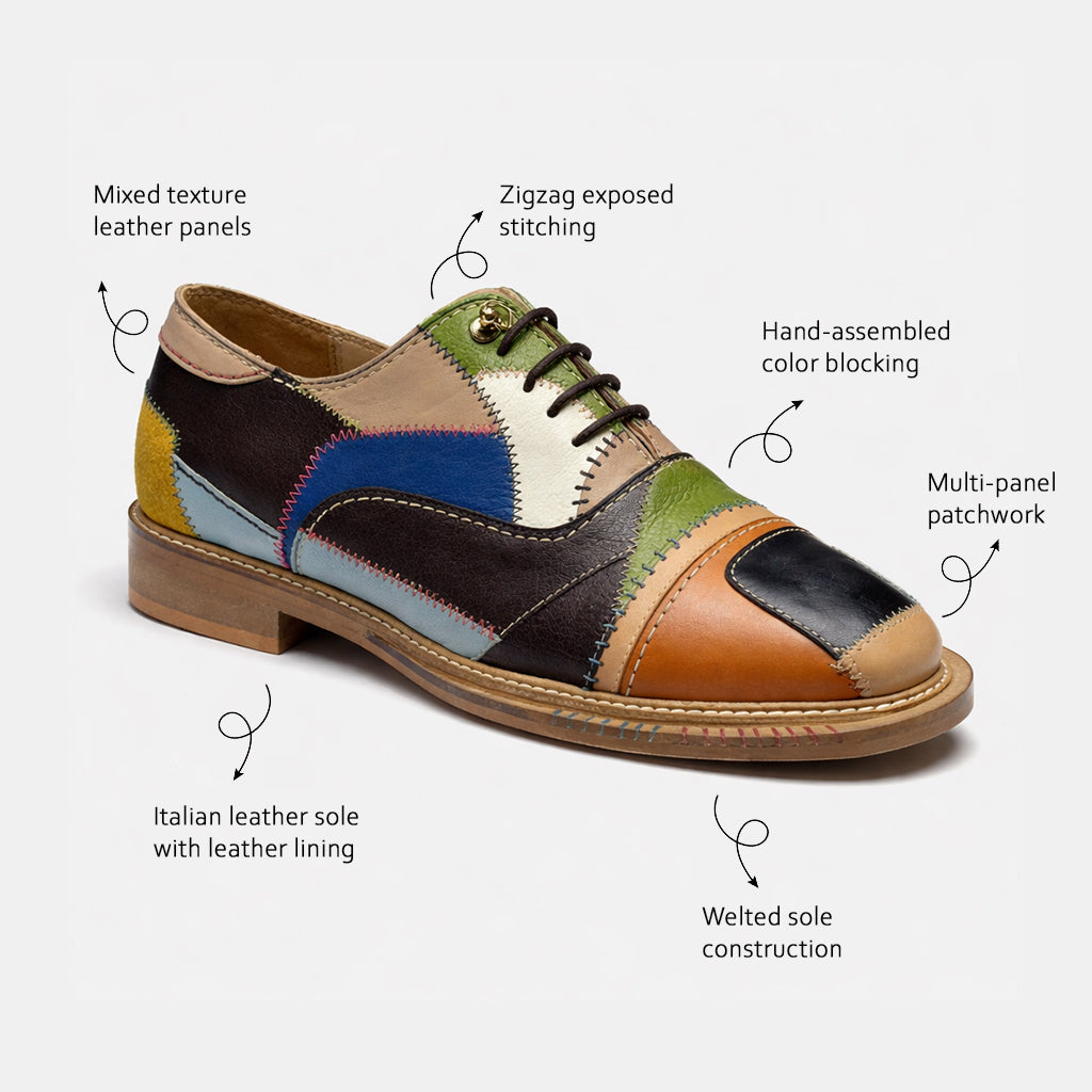Multi-Panel Leather Patchwork Oxford