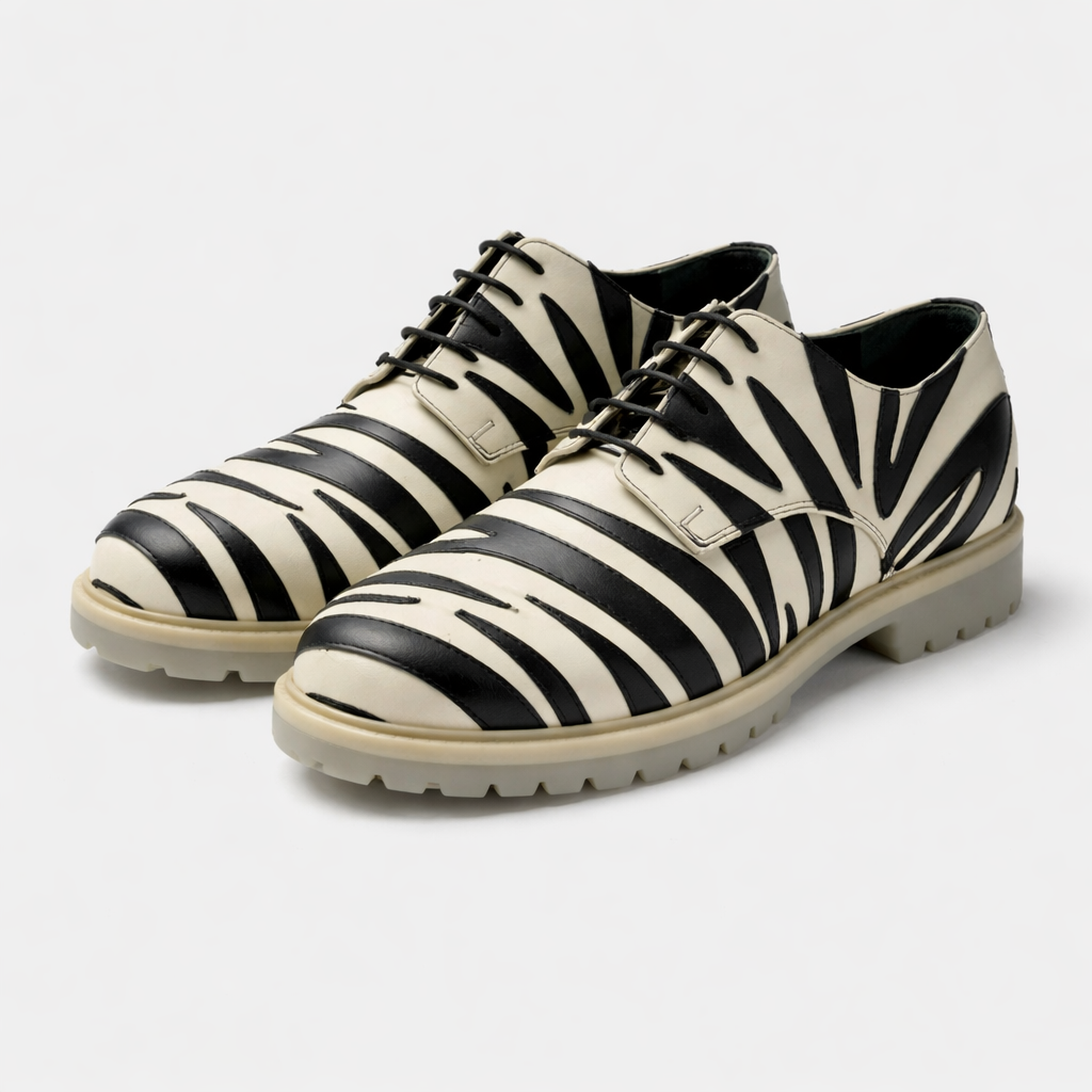 Black & Ivory Zebra Pattern Leather Derby