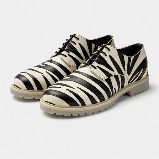 Black & Ivory Zebra Pattern Leather Derby